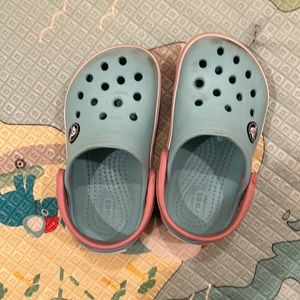 Light blue and pink crocband Crocs. Toddler size 8